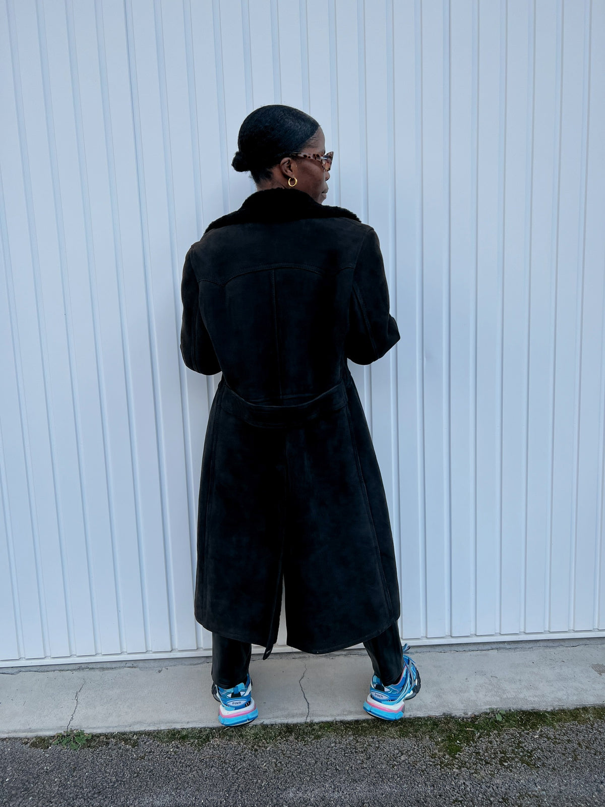 Long Manteau en mouton retourné noir L