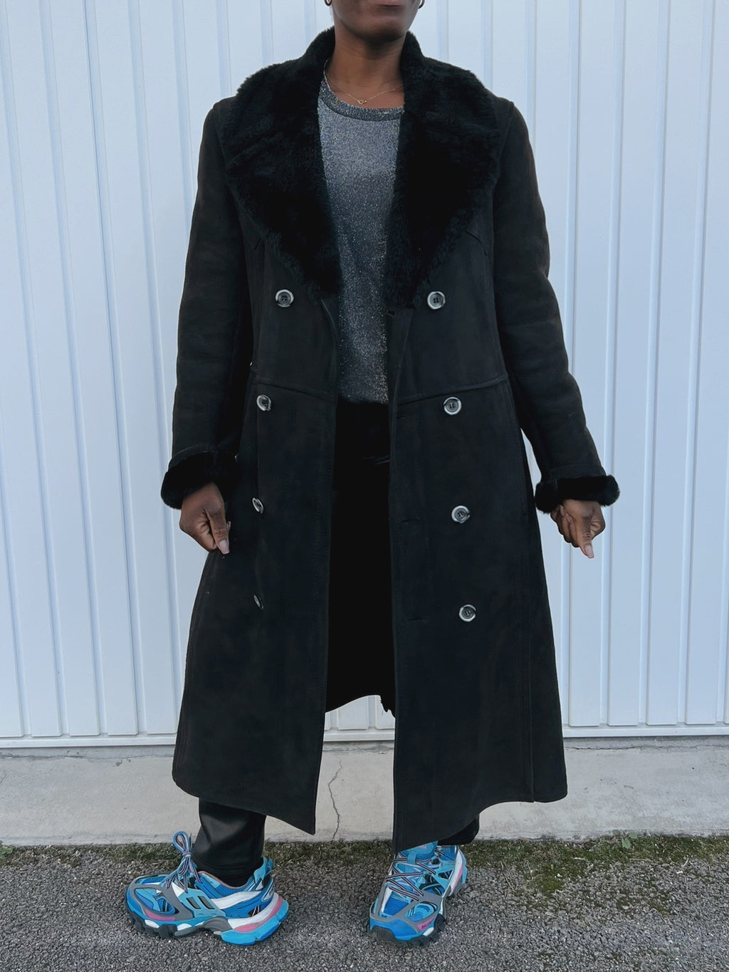 Long Manteau en mouton retourné noir L