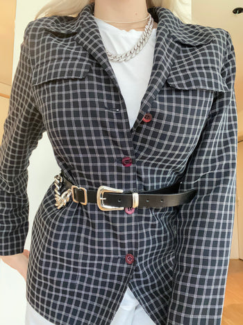 Dark blue checked blazer jacket M