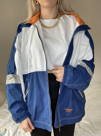 White and blue jacket with orange collar Adidas XL