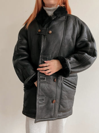 Manteau en mouton retourné noir Oversized L