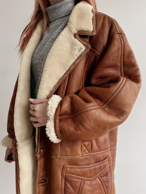 Manteau en mouton retourné brun Oversized L/XL