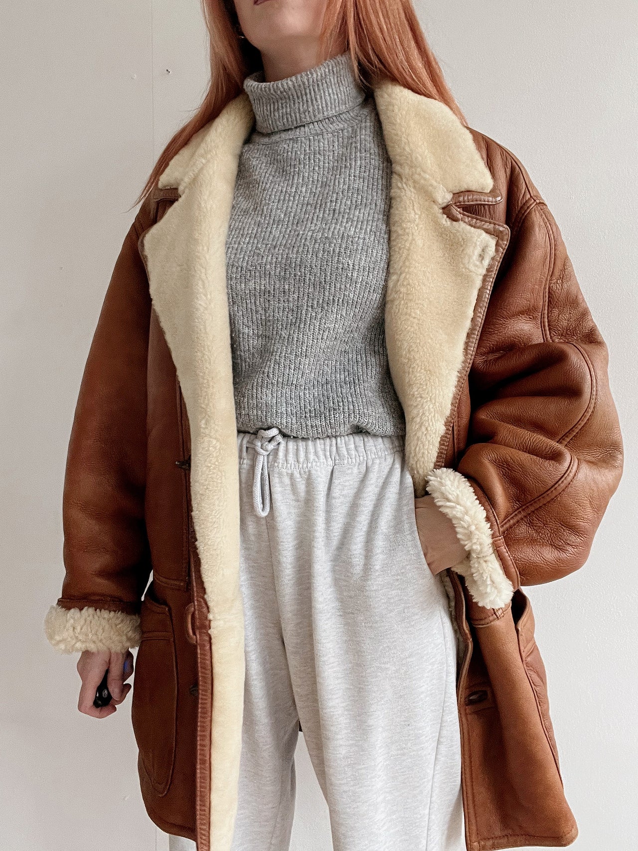 Manteau en mouton retourné brun Oversized L/XL