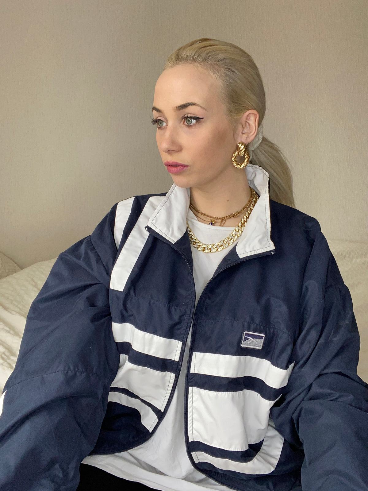 Blau/weiße Jacke Reebok L 