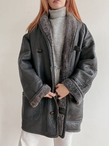 Manteau en mouton retourné gris foncé Oversized L