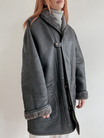 Manteau en mouton retourné gris foncé Oversized L