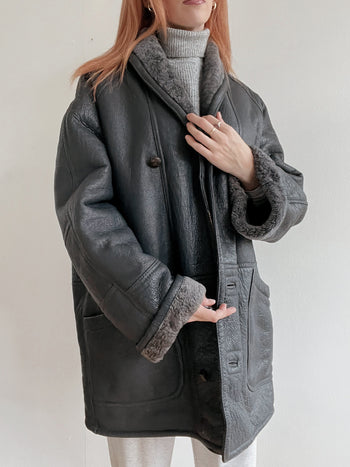 Manteau en mouton retourné gris foncé Oversized L