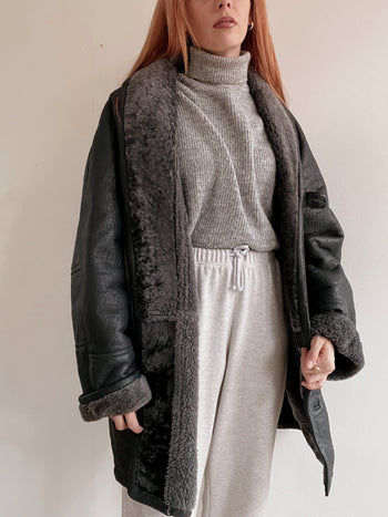 Manteau en mouton retourné gris foncé Oversized L