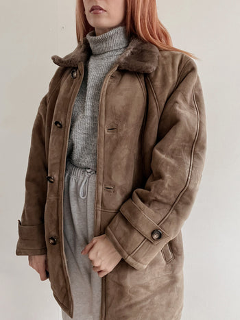 Manteau en mouton retourné taupe L