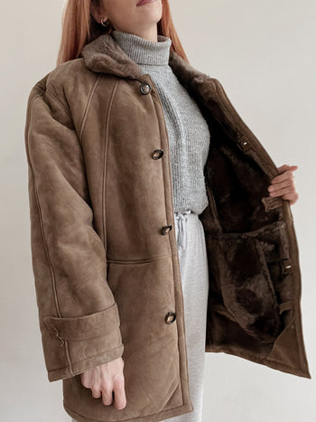 Manteau en mouton retourné taupe L