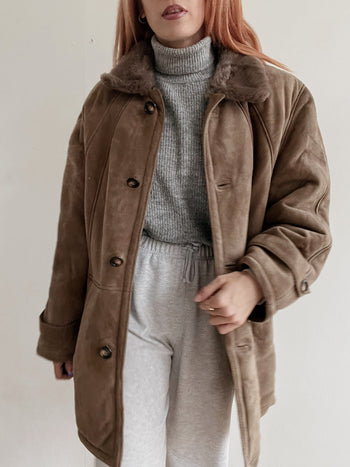 Manteau en mouton retourné taupe L