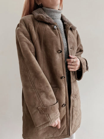 Manteau en mouton retourné taupe L