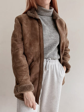 Manteau en mouton retourné court taupe M