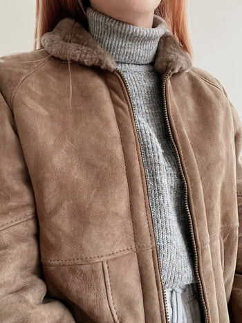 Manteau en mouton retourné court taupe M