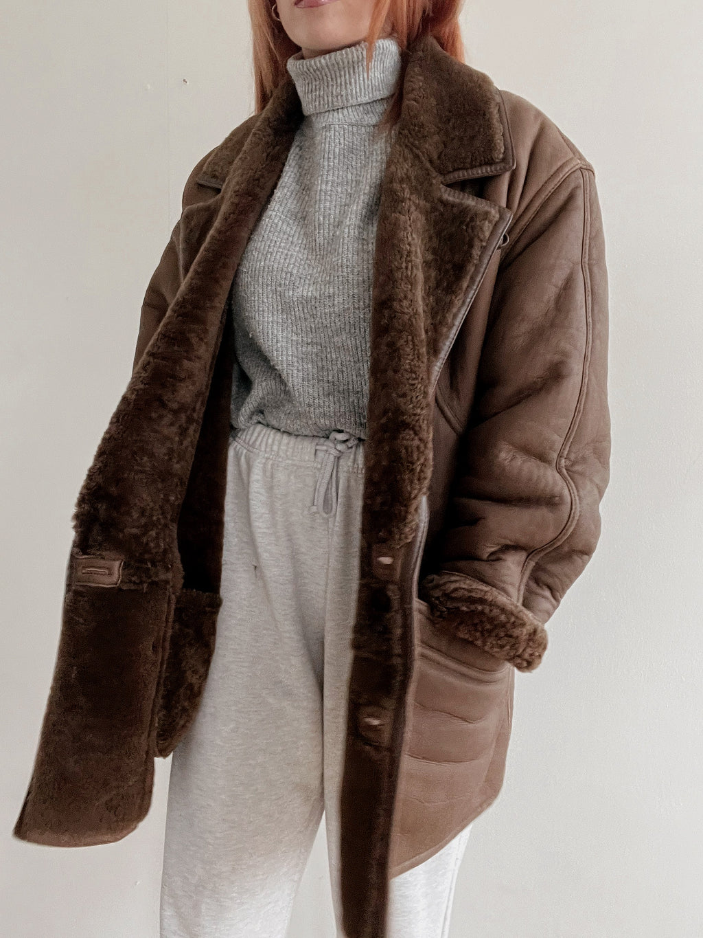 Manteau en mouton retourné full brun L