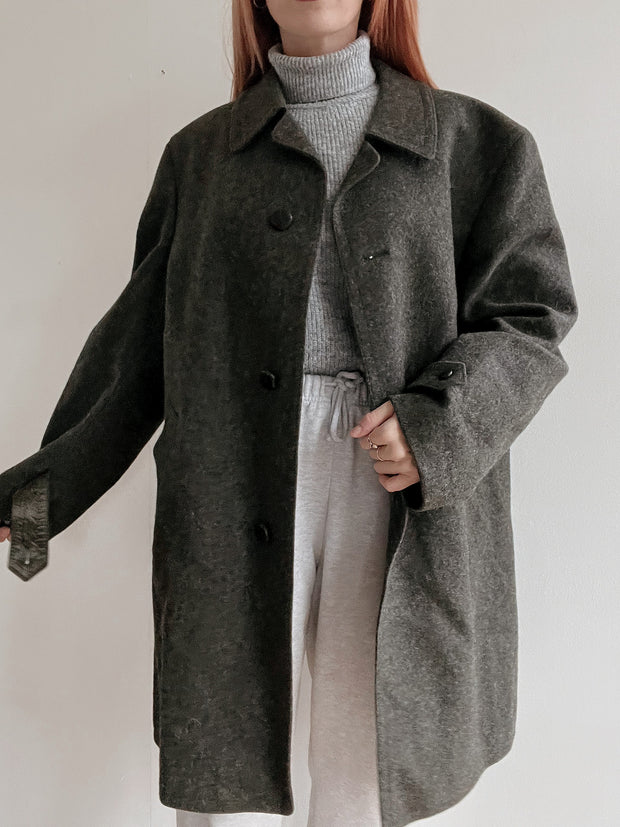 Manteau en laine vintage vert khaki L