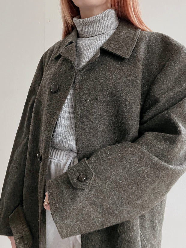 Manteau en laine vintage vert khaki L
