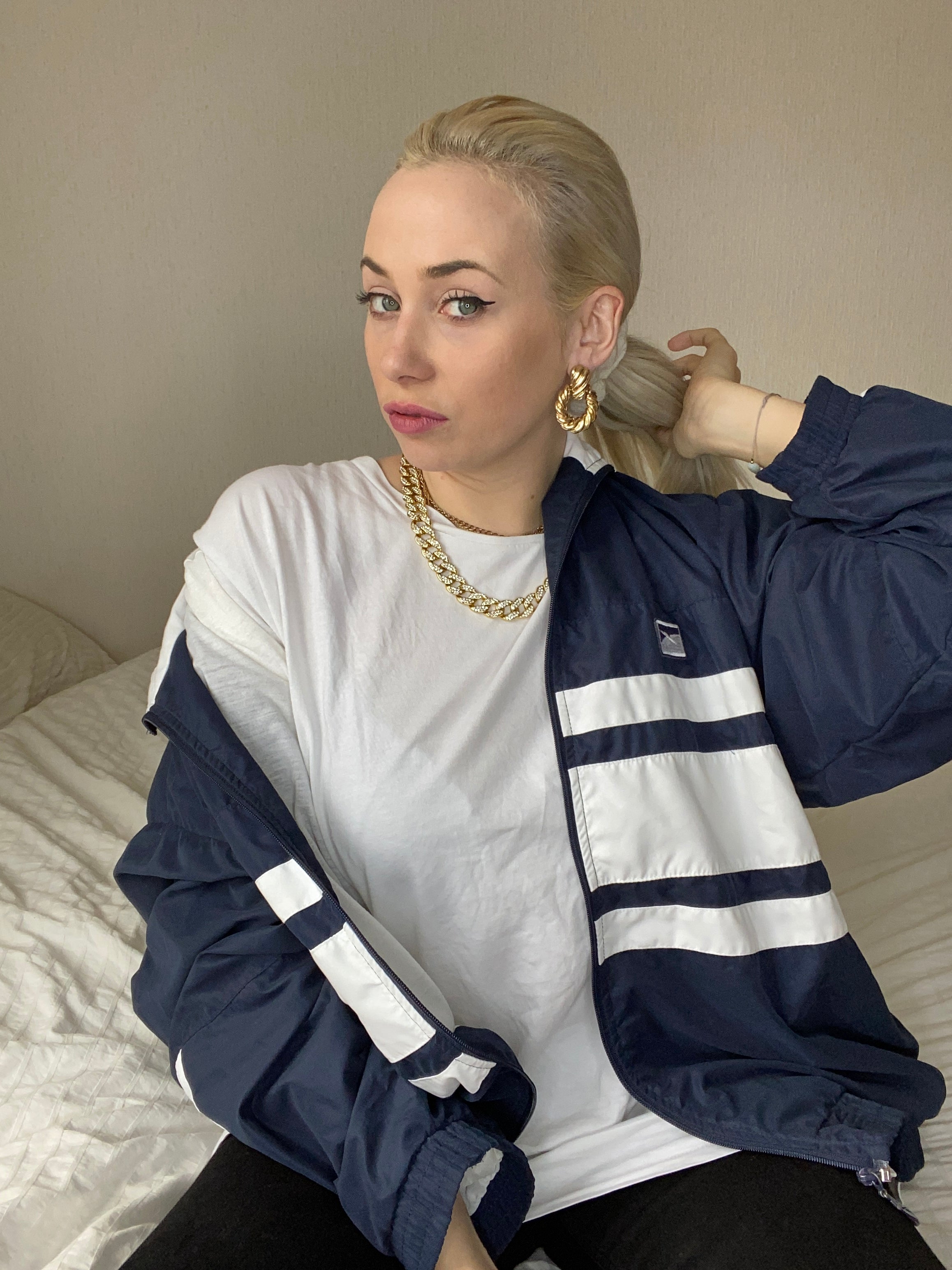Blau/weiße Jacke Reebok L 