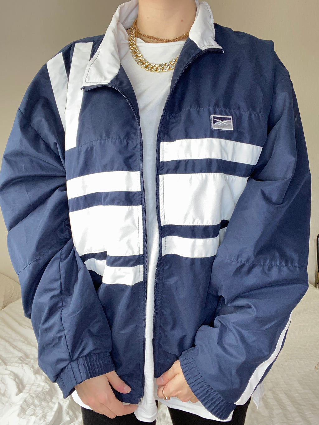 Blau/weiße Jacke Reebok L 