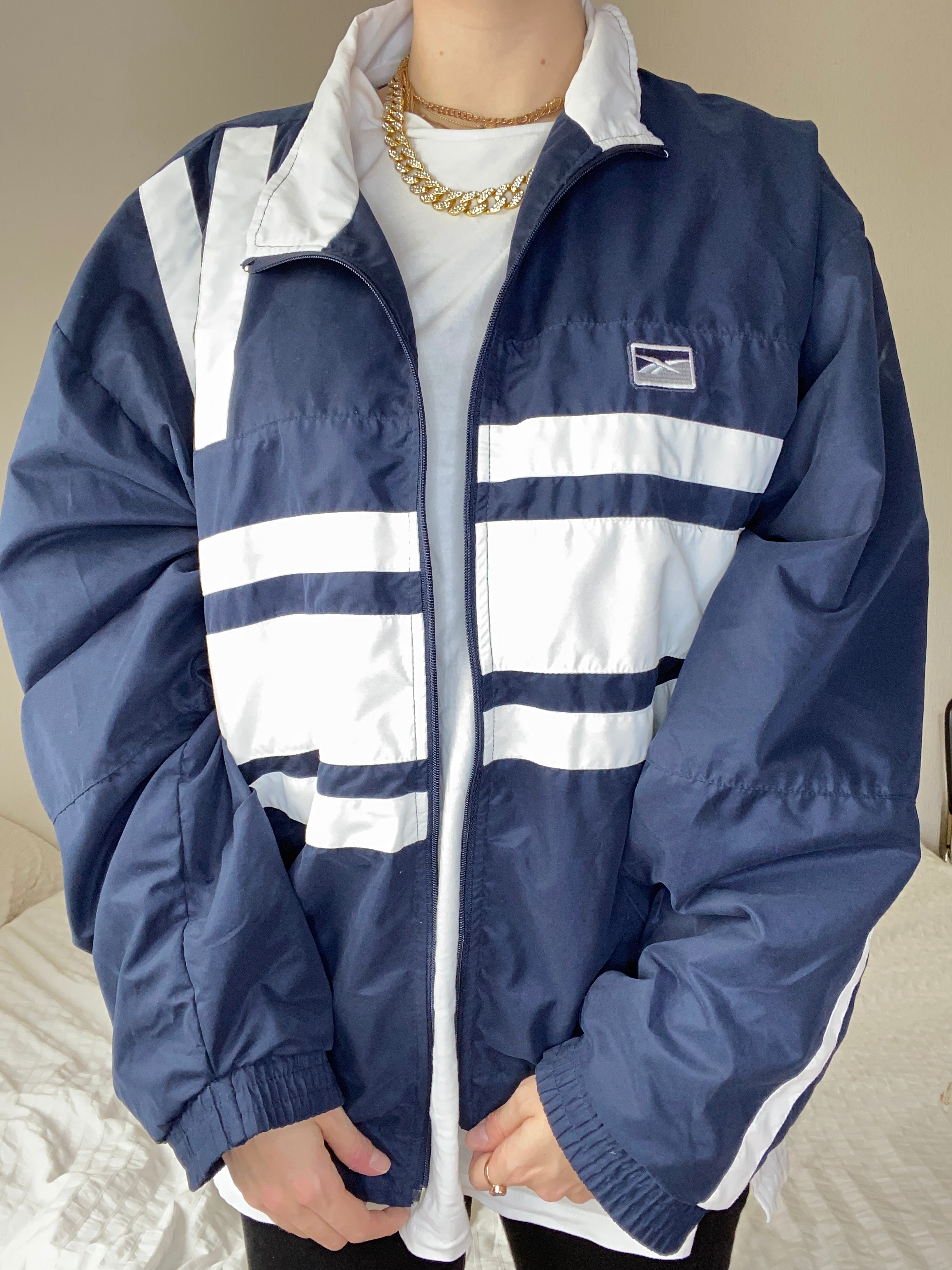 Blau/weiße Jacke Reebok L 