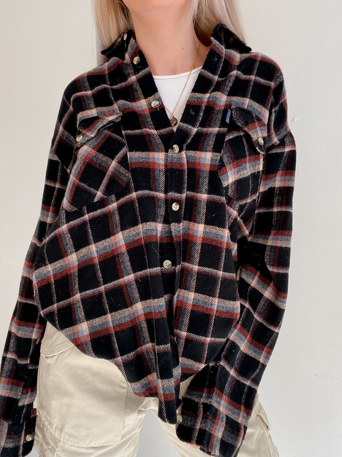 Chemise Vintage à carreaux noire et brune  XL