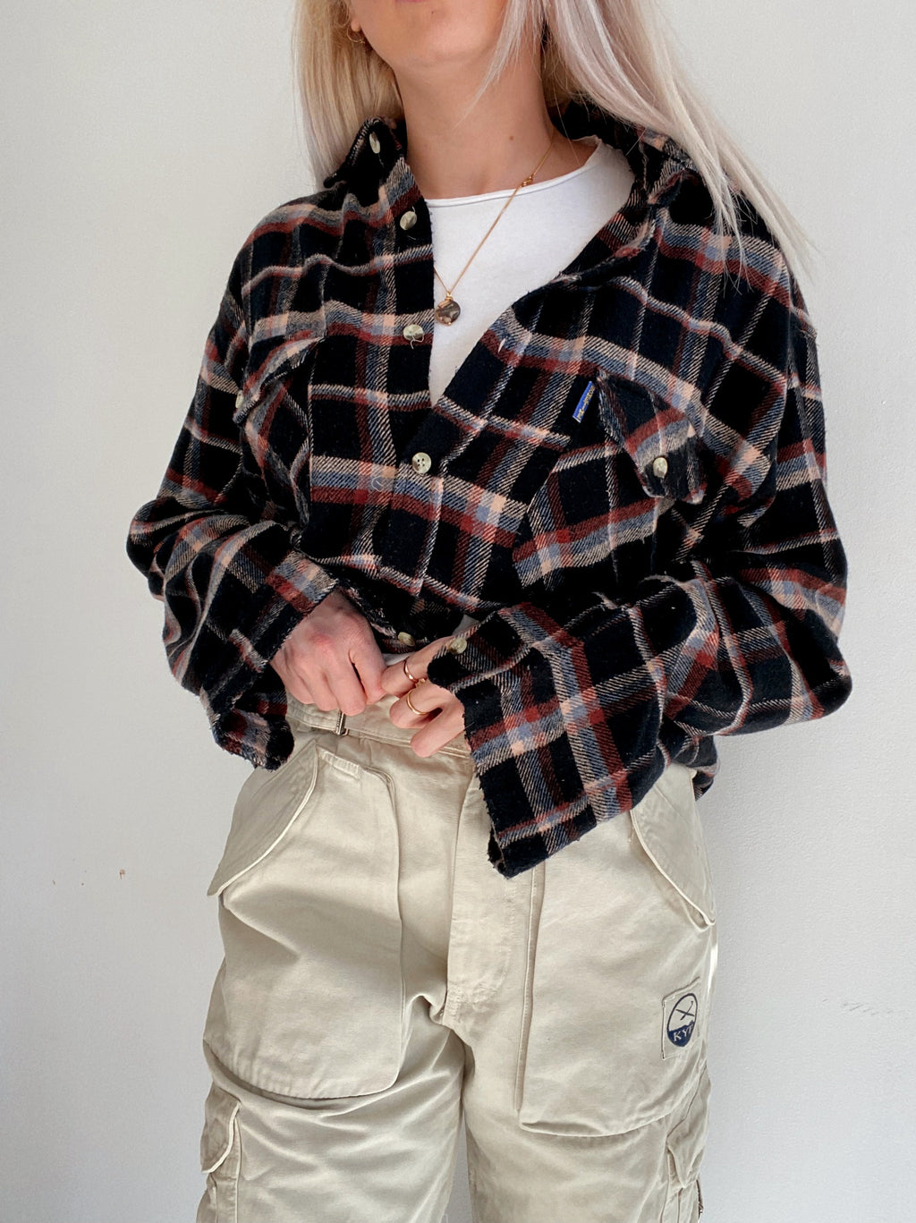 Chemise Vintage à carreaux noire et brune  XL