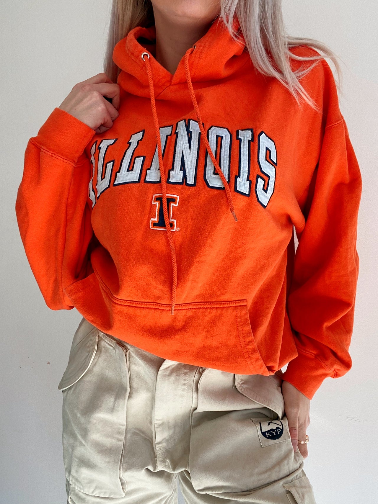 Pull USA orange à capuche Illinois L