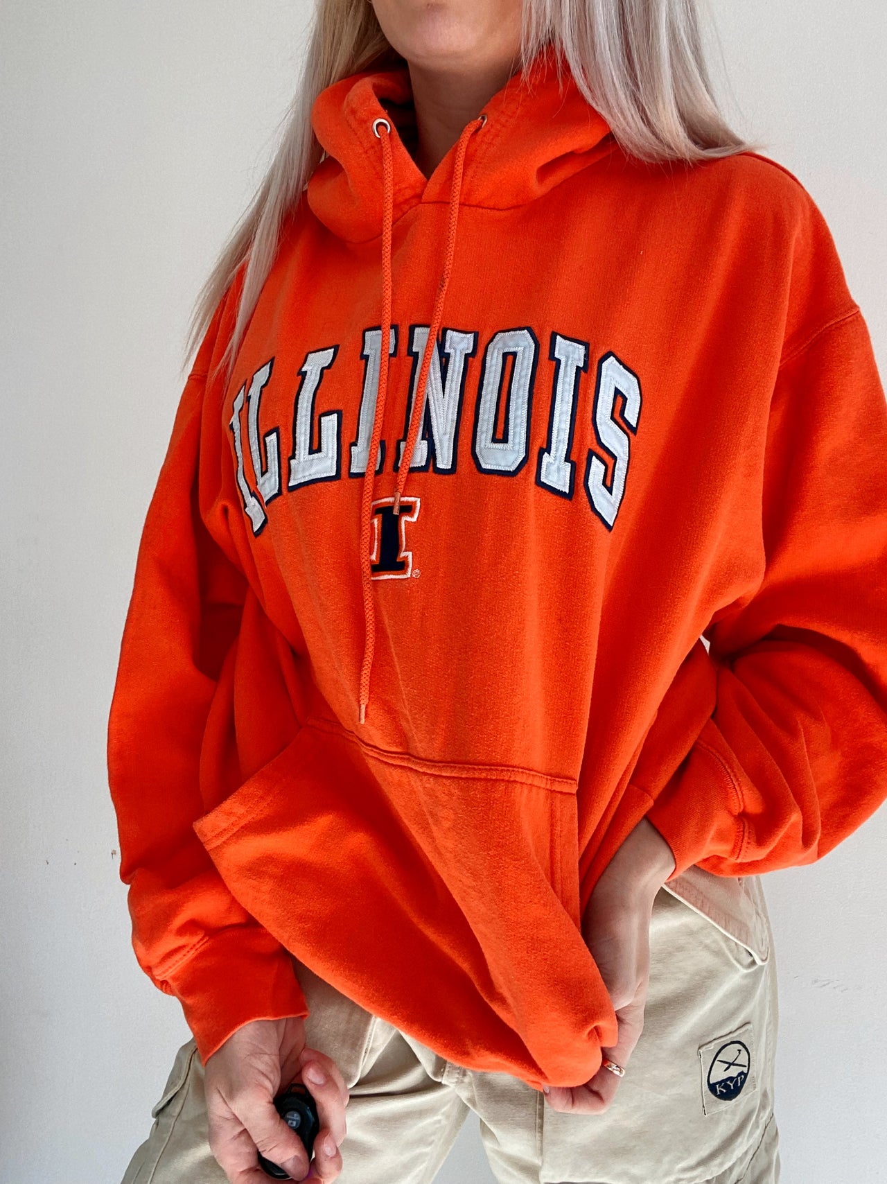 Pull USA orange à capuche Illinois L