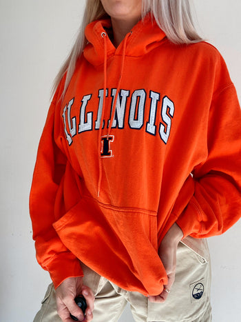 Pull USA orange à capuche Illinois L