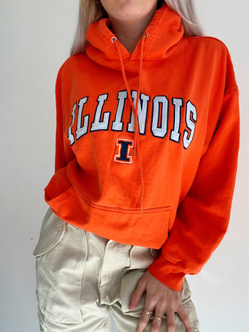 Pull USA orange à capuche Illinois L