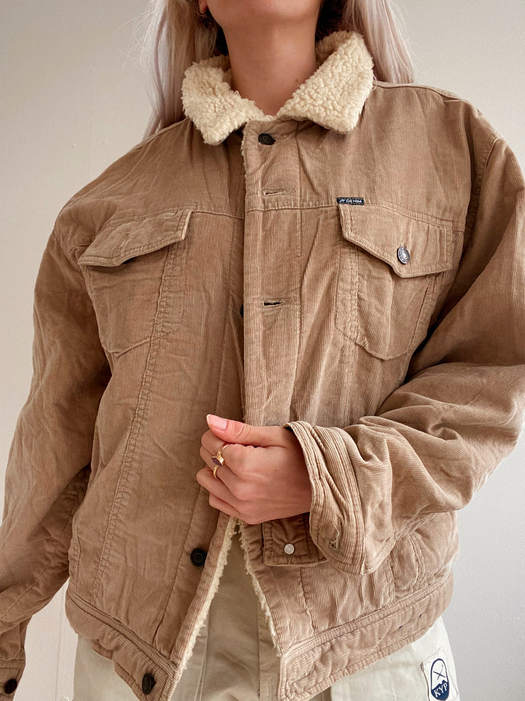 Veste beige en velours côtelée doublée M/L