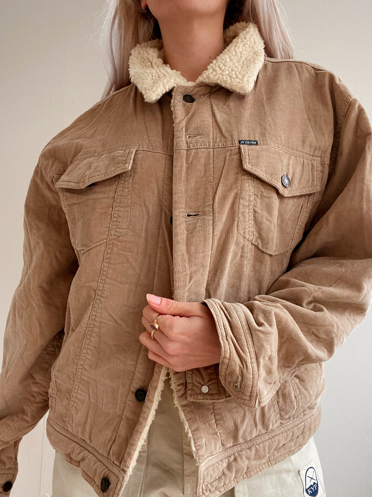 Veste beige en velours côtelée doublée M/L