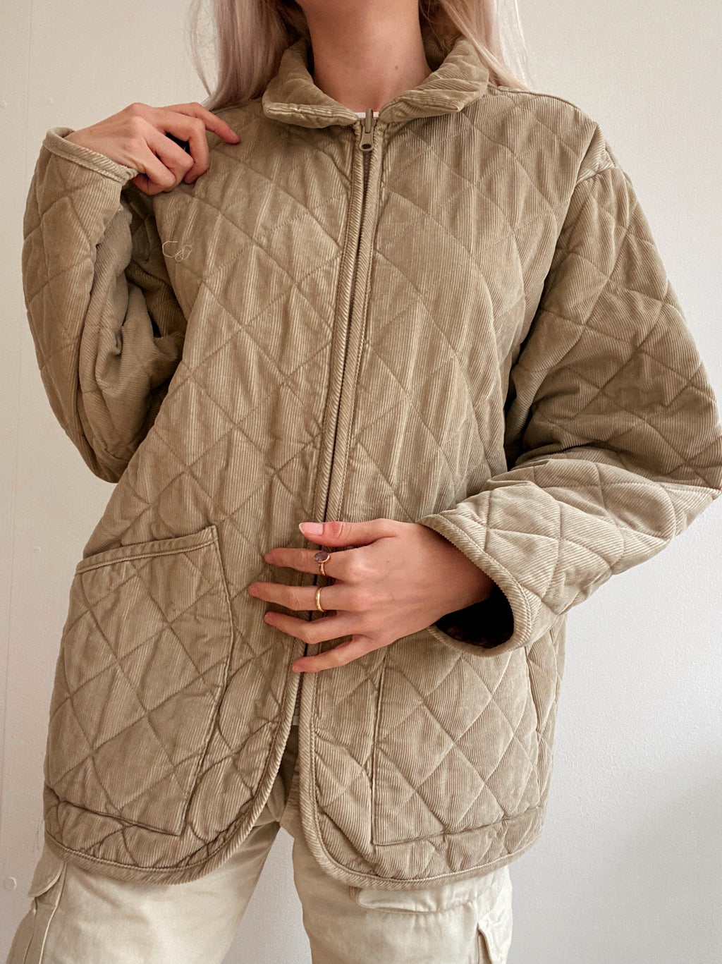 Beige Steppjacke L