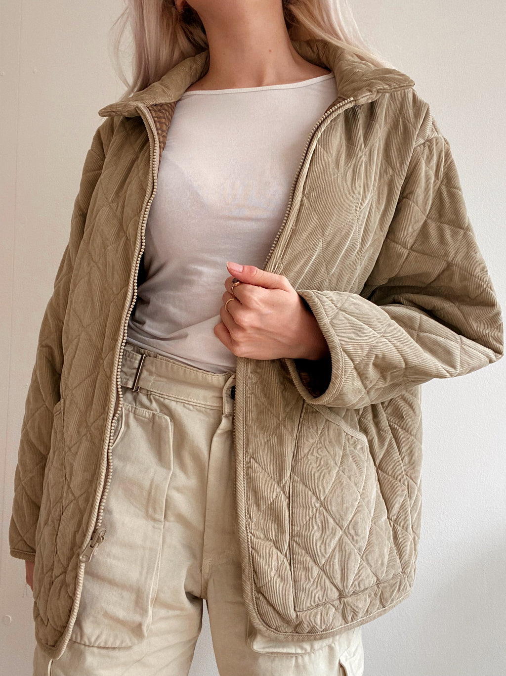 Beige Steppjacke L