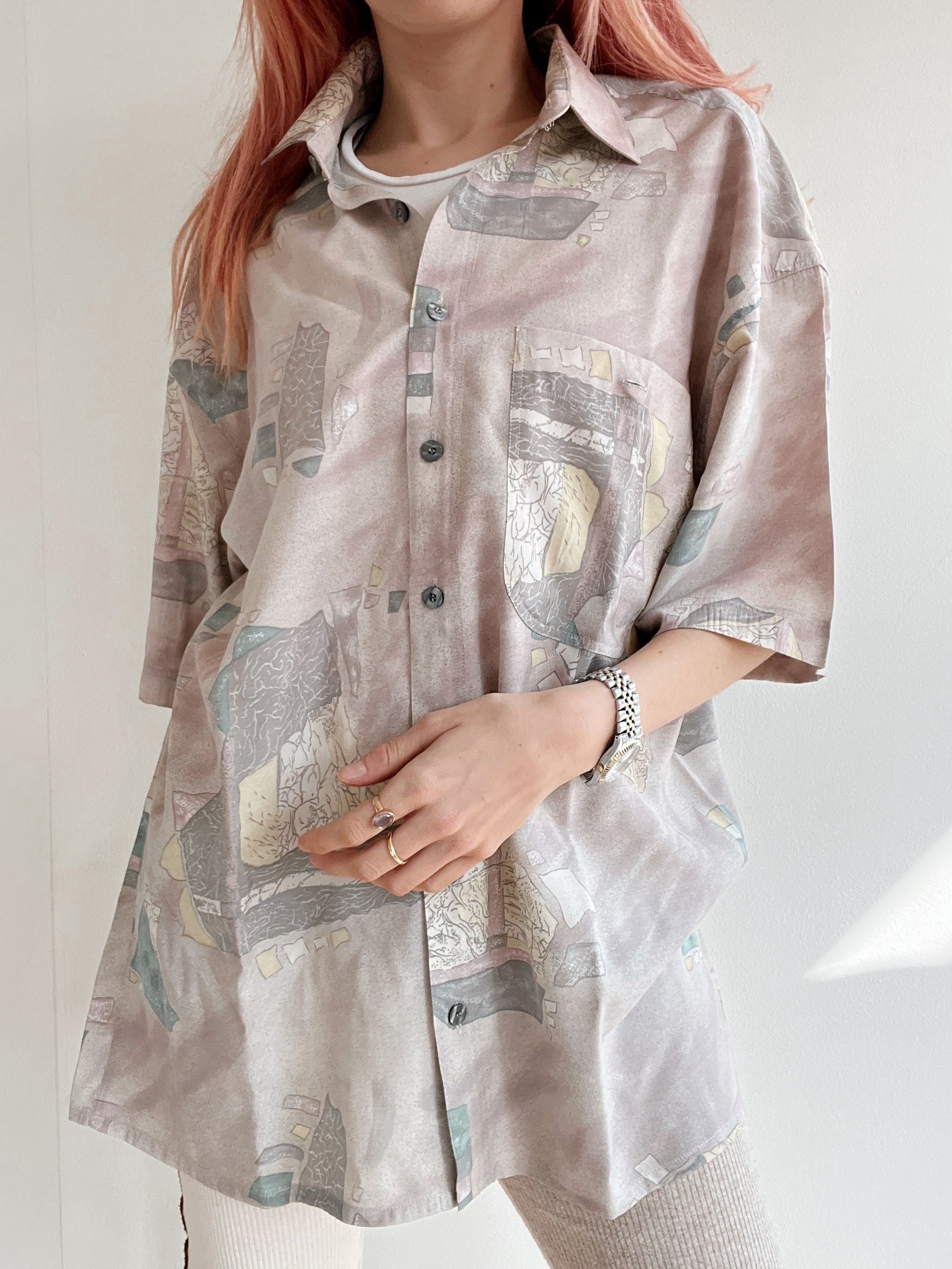 Chemise Vintage 80/90s rose, beige à motifs XL