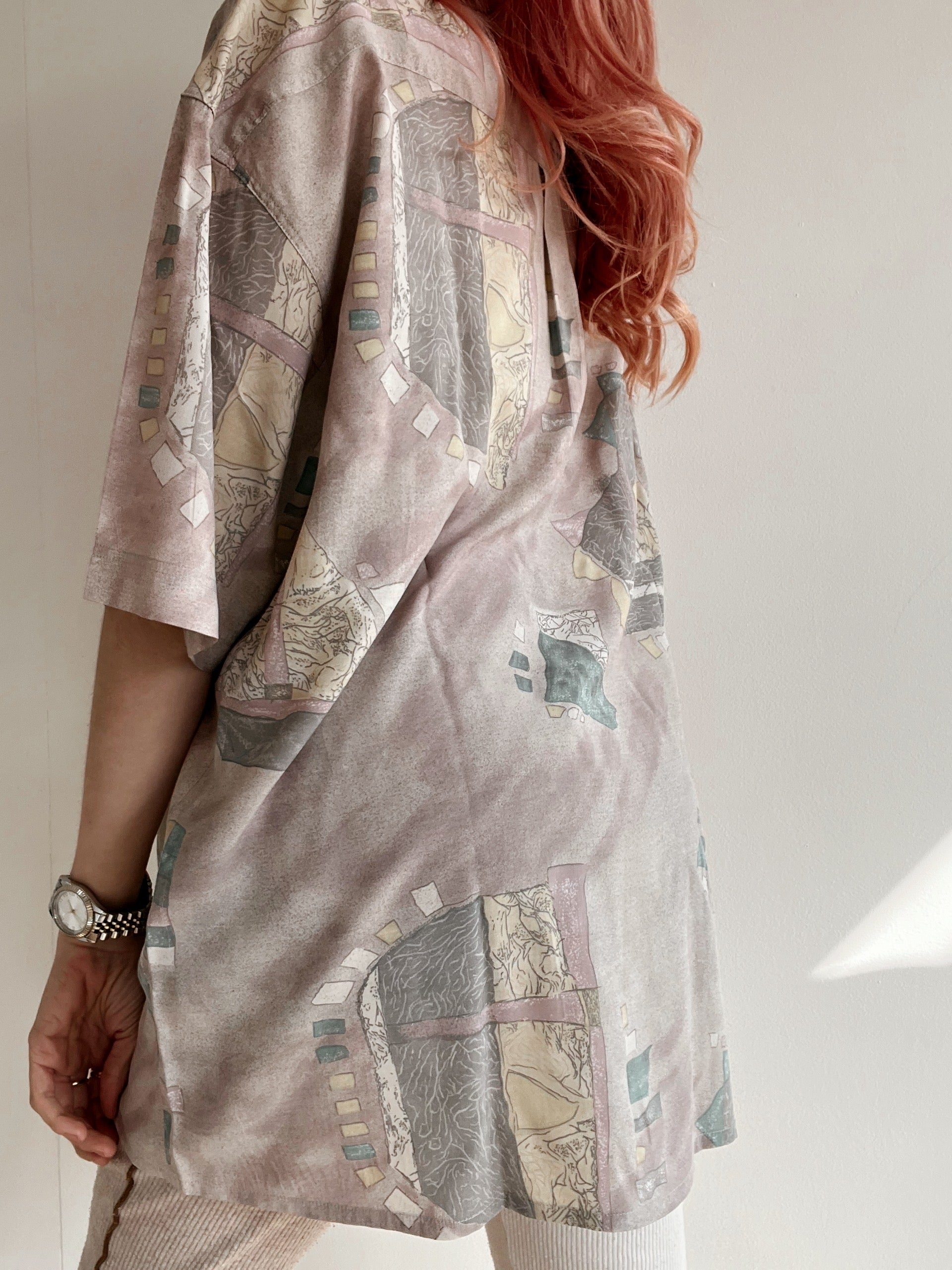 Chemise Vintage 80/90s rose, beige à motifs XL