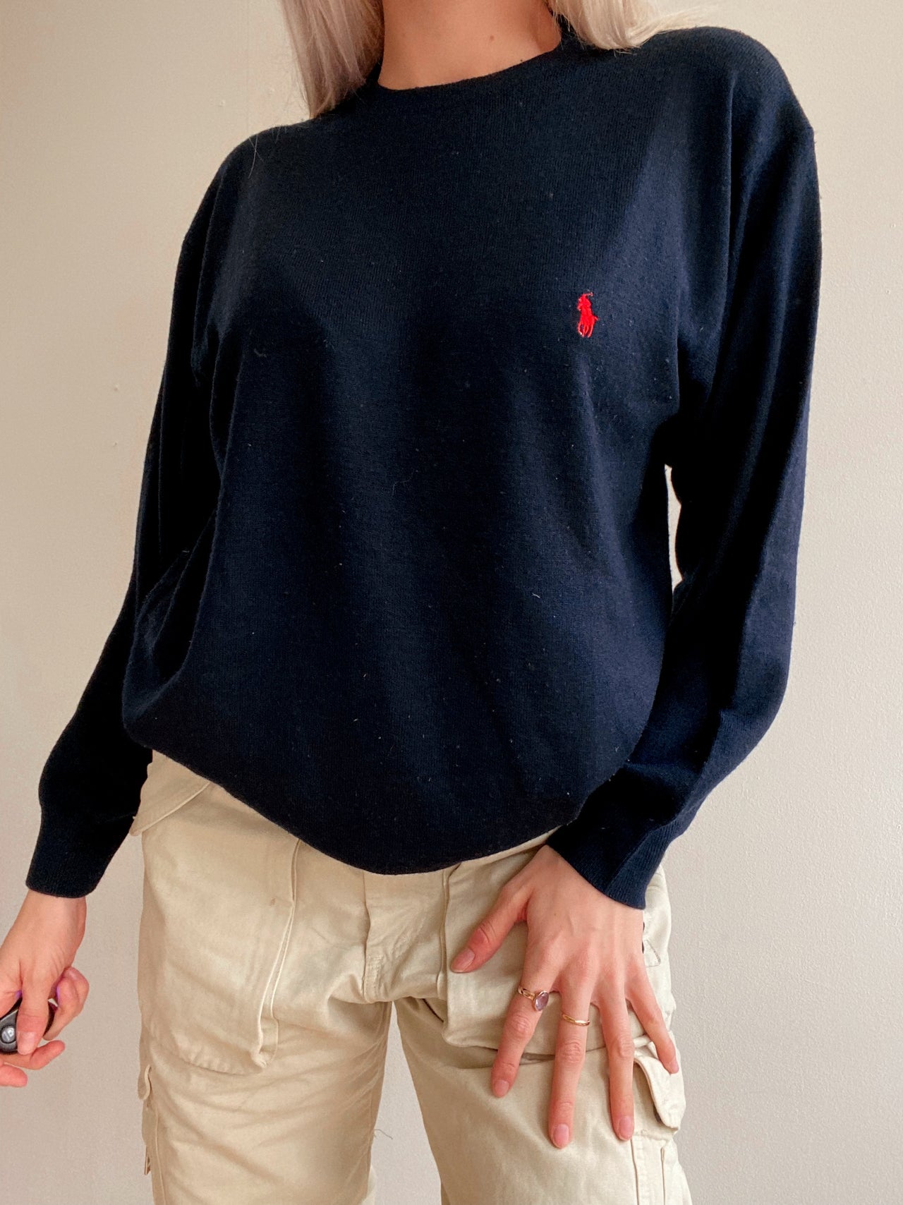 Pull en maille bleu marine logo rouge Polo Ralph Lauren M