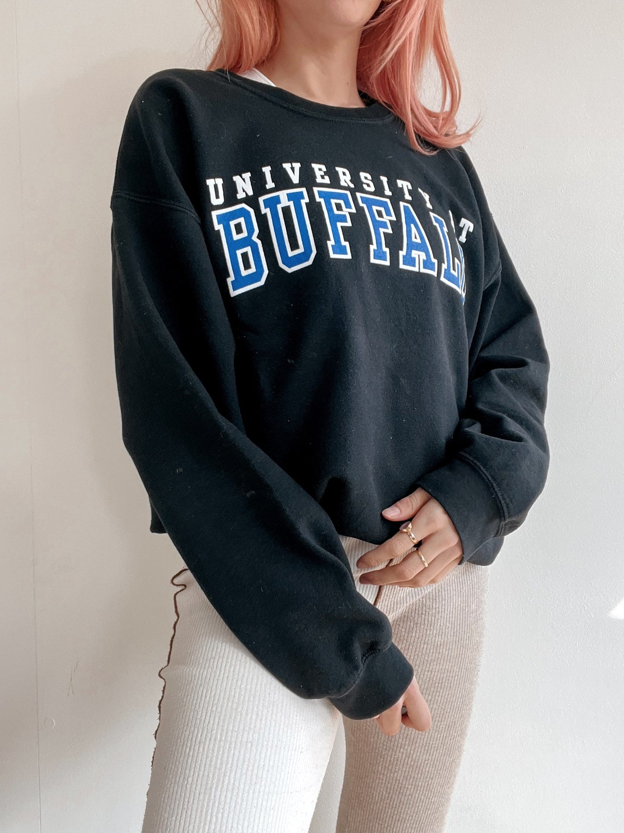 Pull vintage américain Buffalo noir et bleu L