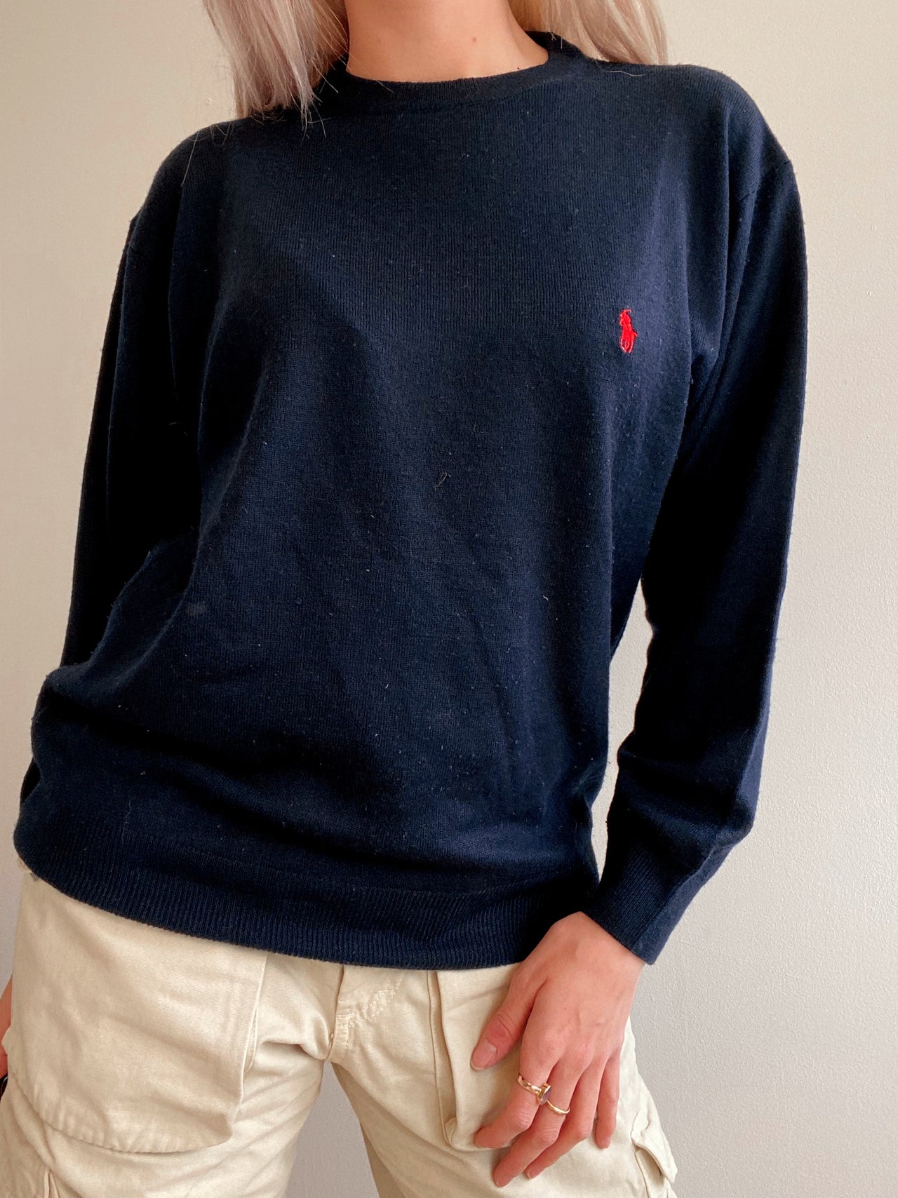 Pull en maille bleu marine logo rouge Polo Ralph Lauren M