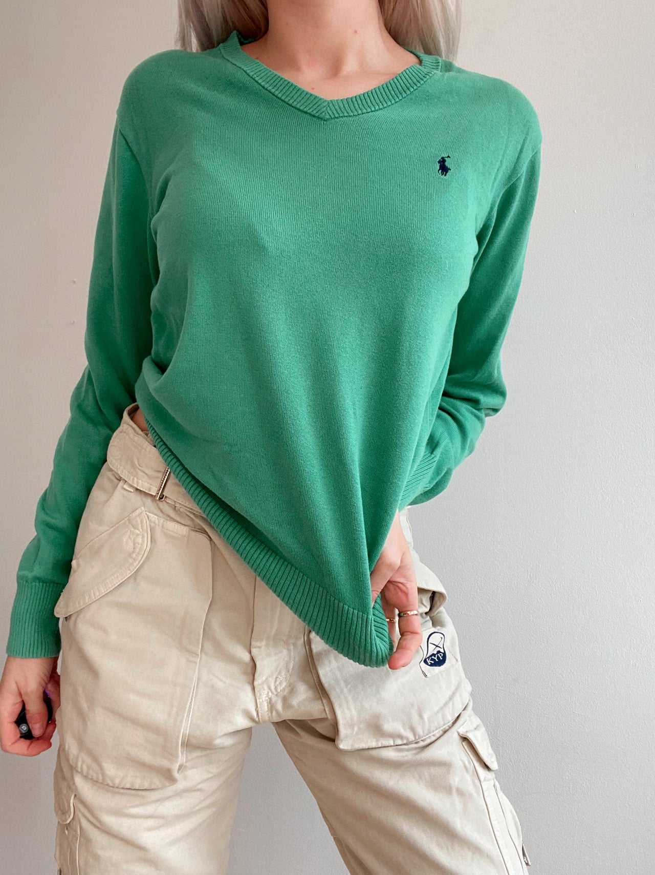 Pull en maille vert col V Polo Ralph Lauren S