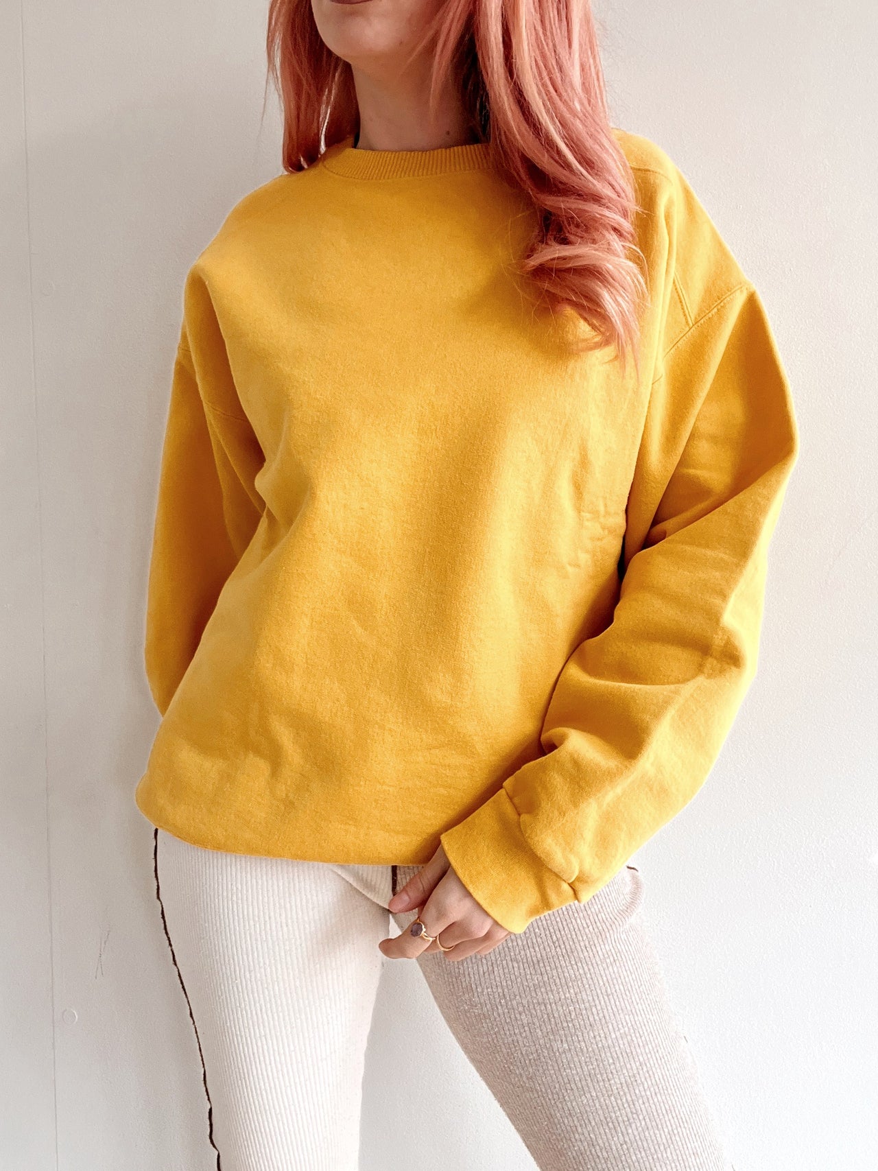 Pull vintage américain jaune uni M