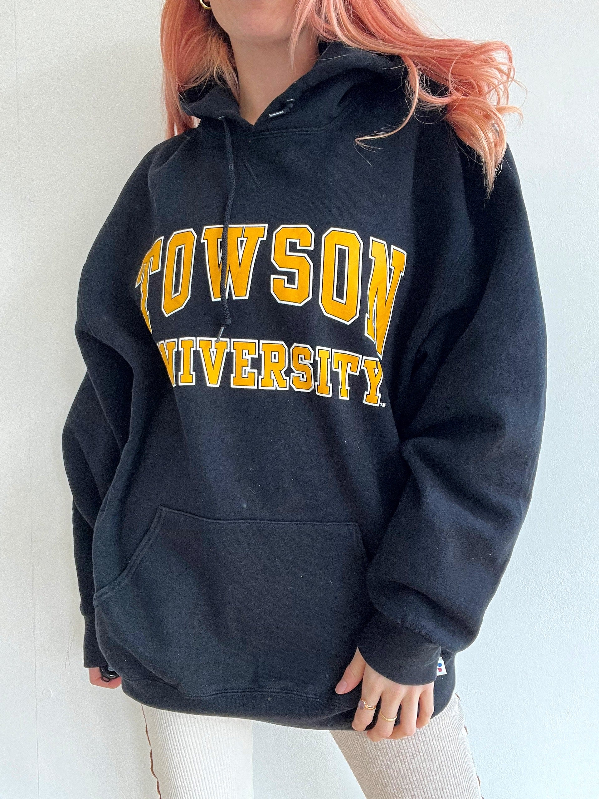 Pull vintage américain noir et jaune Russell XXL