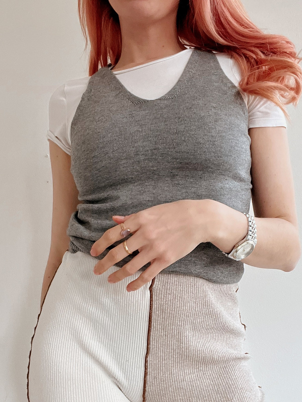 Gilet vintage sans manche en maille gris XS/S