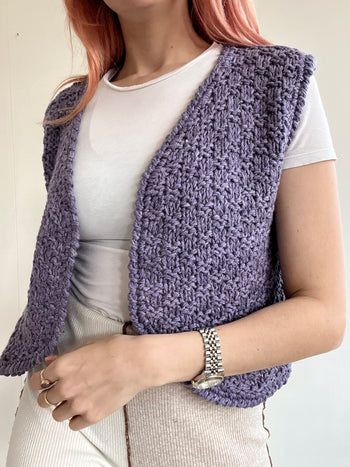 Gilet vintage sans manche en maille mauve