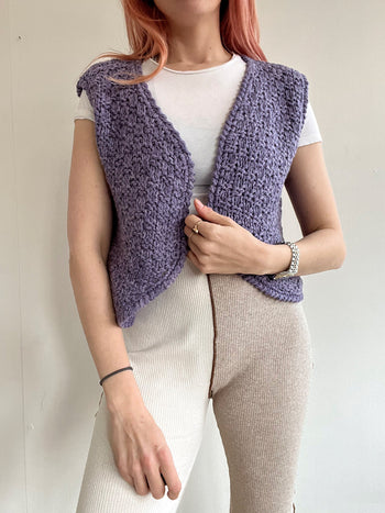 Gilet vintage sans manche en maille mauve