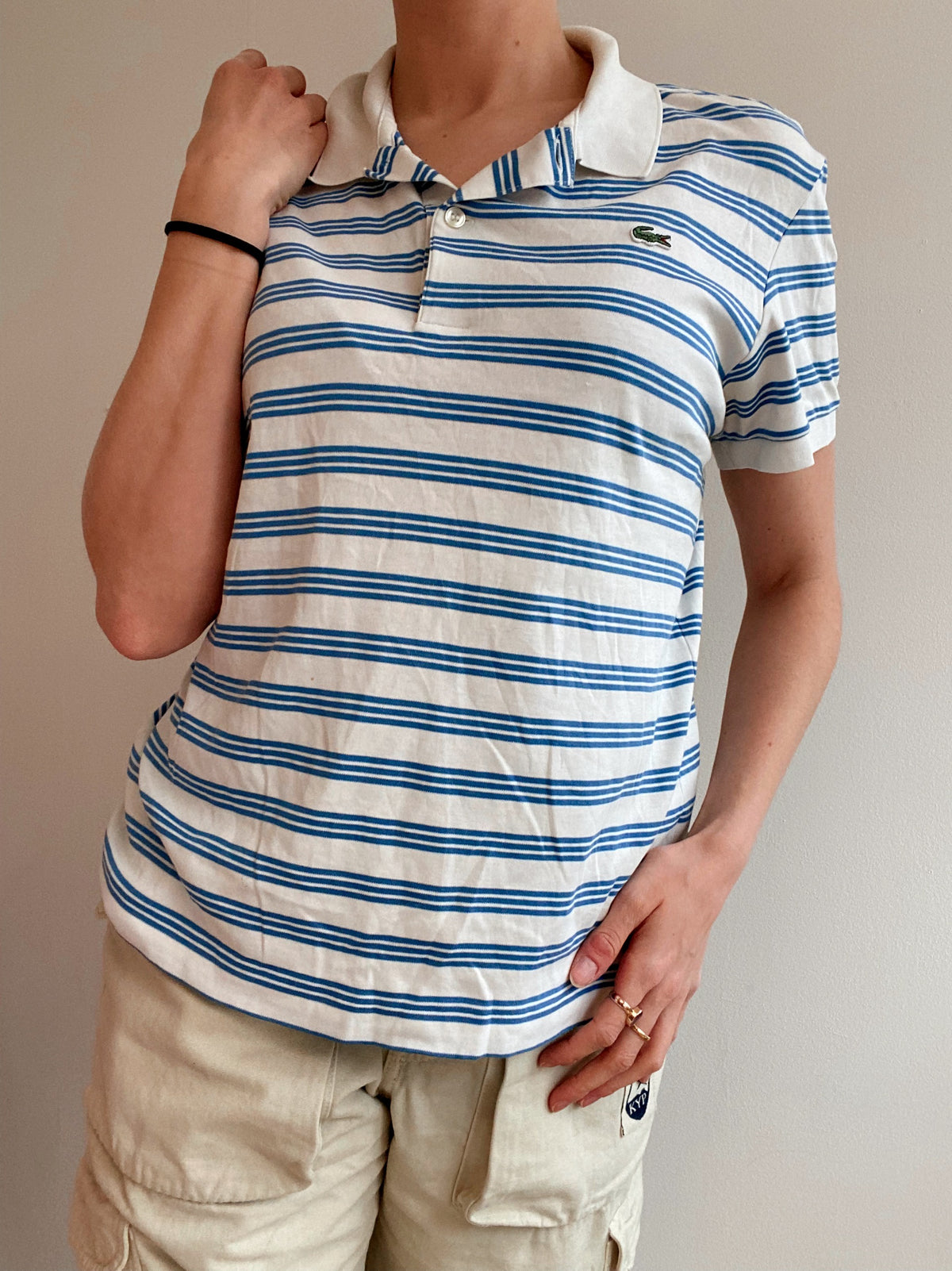 Polo à manches courtes blanc et bleu Lacoste M