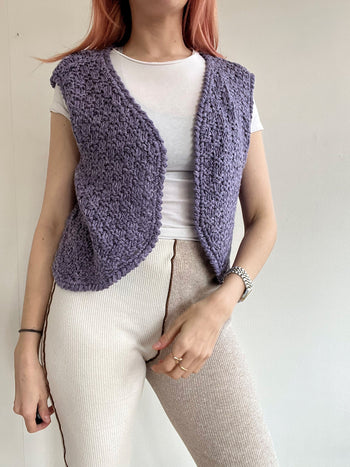 Gilet vintage sans manche en maille mauve