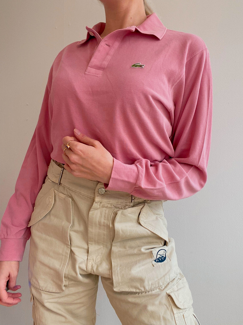 Lacoste rosa Langarm-Poloshirt S/M