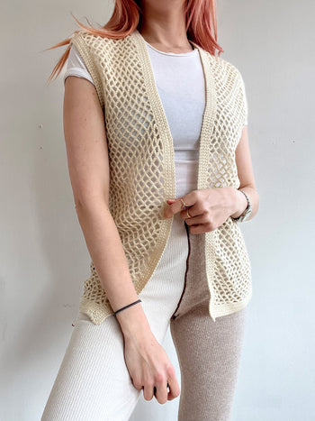 Gilet vintage sans manche en maille blanc cassé