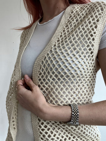 Gilet vintage sans manche en maille blanc cassé